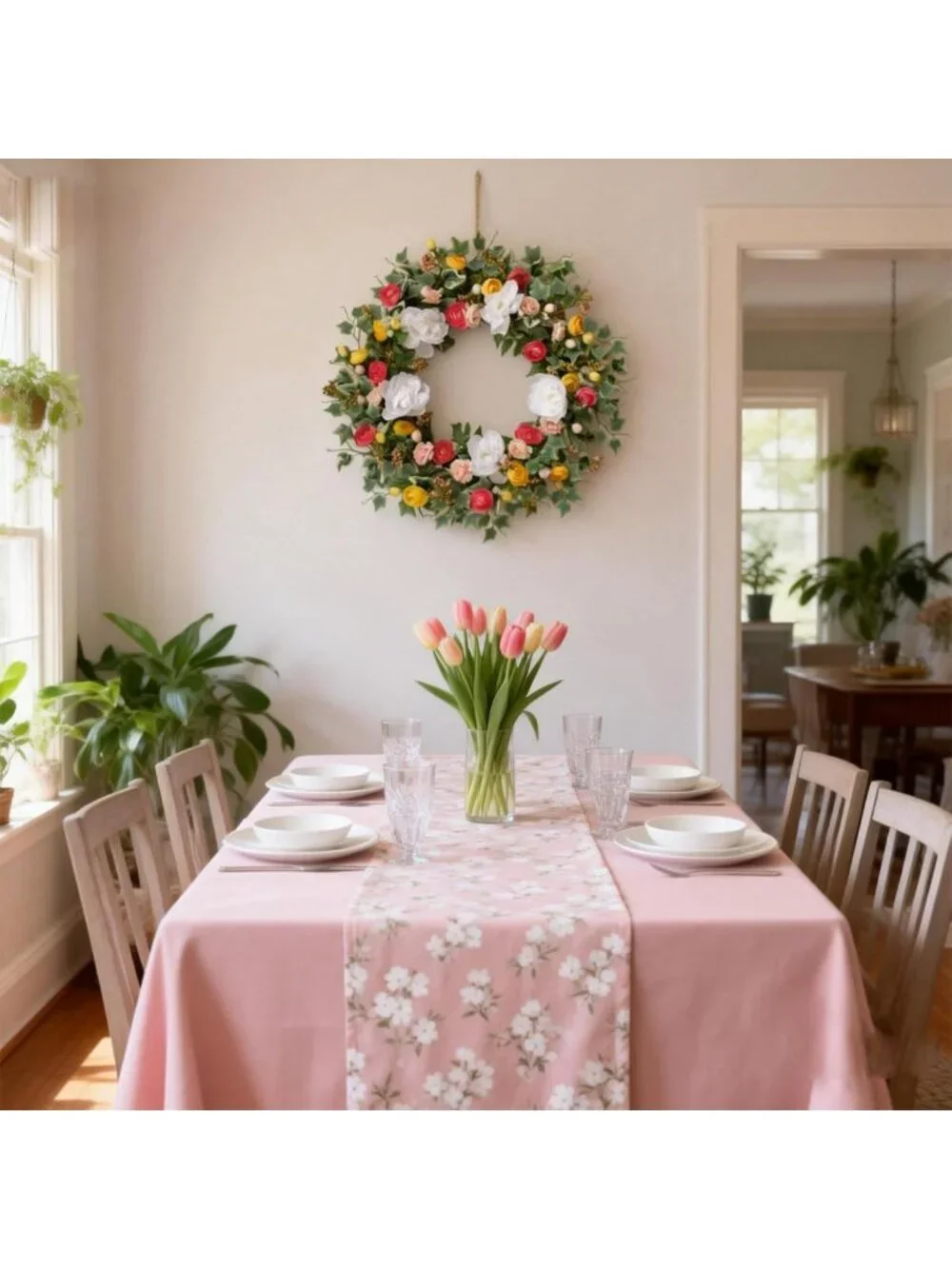 24-Inch Summer Floral Wreath - Artificial Peony & Rose, Colorful Green Leaves